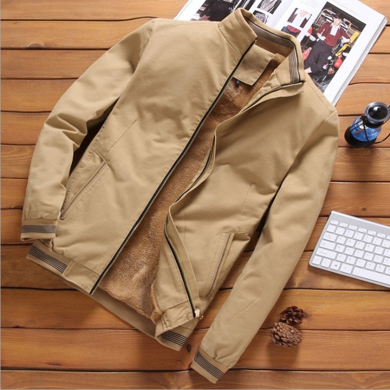 Image of Men Stand Collar Fleece-lined Warm Jackets