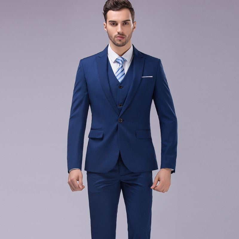 Image of Men Slim Fit One-button Wedding Formal Suits (3 Pcs )