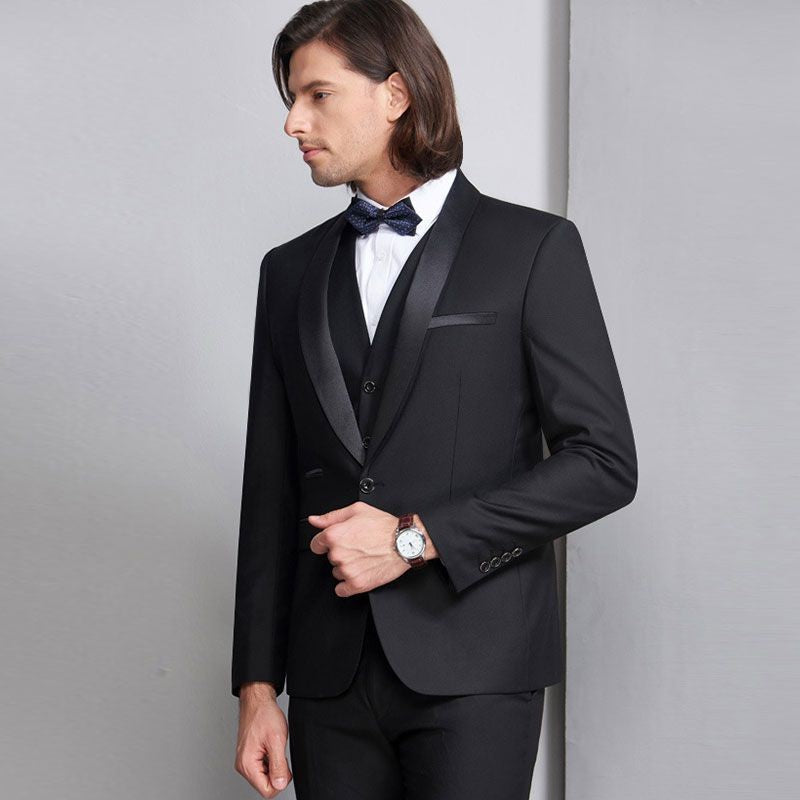 Image of Men Shawl Collar Color Blocking Wedding Business Formal Suits (3 Pcs)