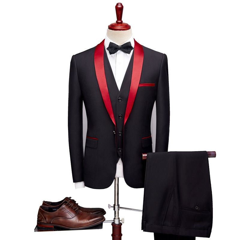 Image of Men Shawl Collar Color Blocking Wedding Business Formal Suits (3 Pcs)