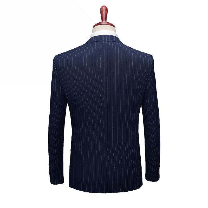Image of Men Vertical Stripe Slim Fit One-button Design Blazer Suits (3 Pcs)