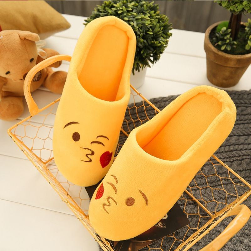Image of Cute Smile Embroidery Indoor Cotton Slippers for Women