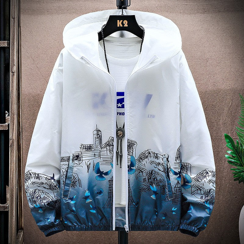 Image of Men Sun Protection Clothing Hooded Summer Printing