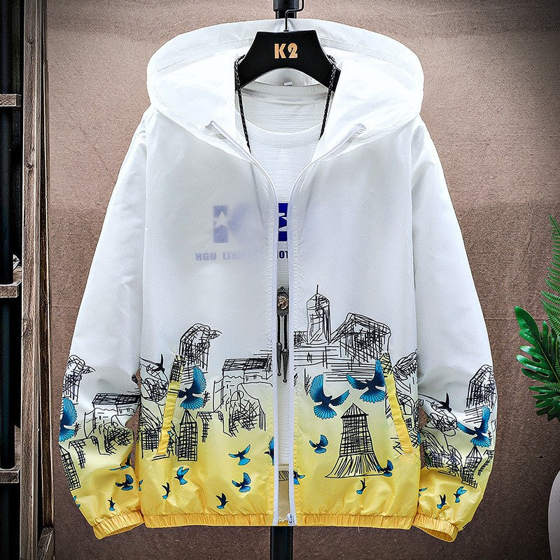 Image of Men Sun Protection Clothing Hooded Summer Printing