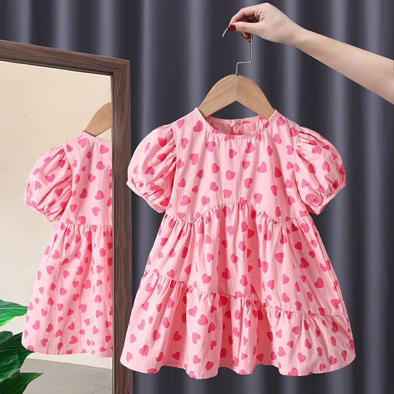 Image of Kids Girls Sweet Heart All Over Printed Dress