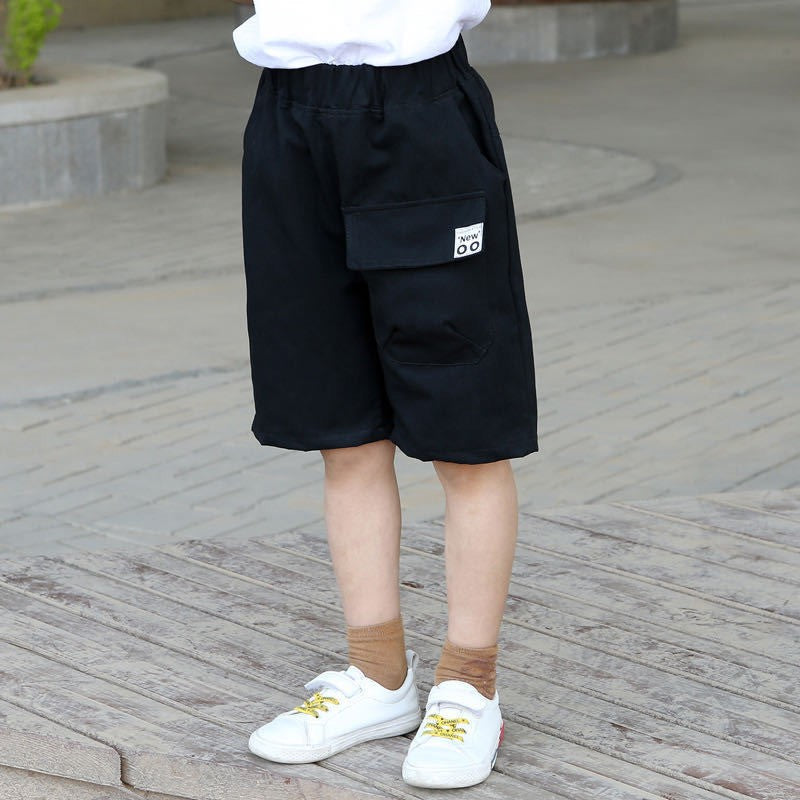 Image of Kids Boys Casual Label Decor Pocket Elastic Waist Shorts