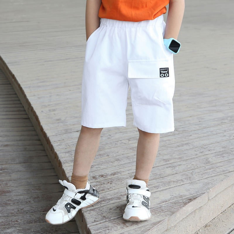 Image of Kids Boys Casual Label Decor Pocket Elastic Waist Shorts