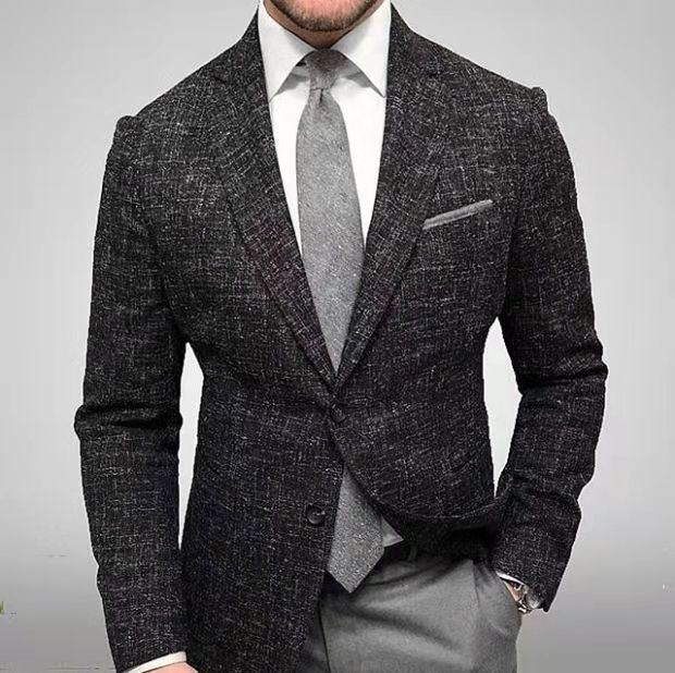 Image of Men Business Plaid Lapel Long Sleeve Slim Suit