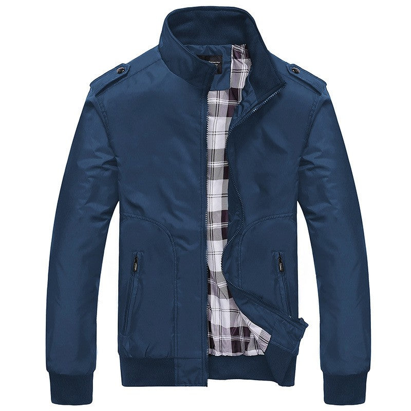 Image of Men Casual Stand Collar Zip-Up Slim Fit Jacket