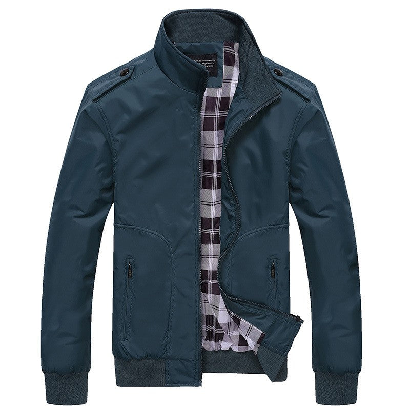 Image of Men Casual Stand Collar Zip-Up Slim Fit Jacket