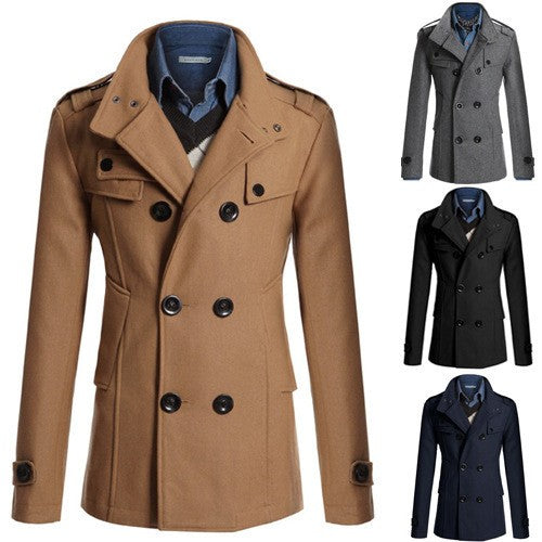 Image of Men Casual Double-Breasted Trench Coat