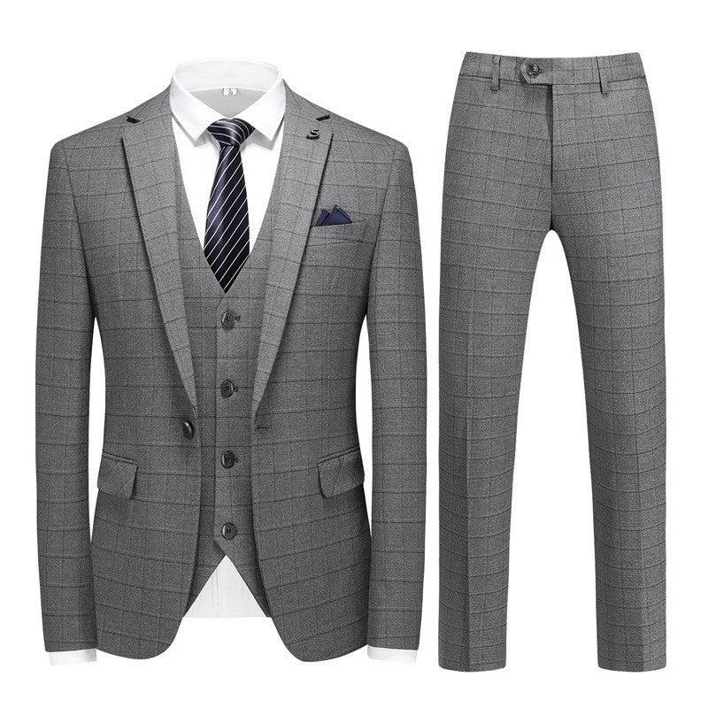 Image of Men Classic Plaid Plus Size Three-Piece Wedding Suit