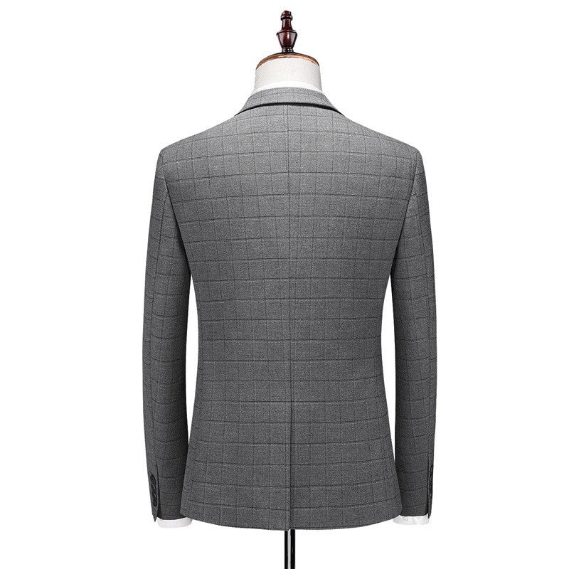 Image of Men Classic Plaid Plus Size Three-Piece Wedding Suit