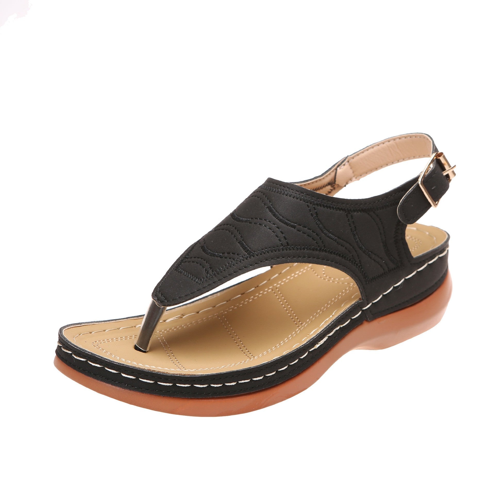 Image of Plus Size Round Toe Roman Retro Style Thong Sandals