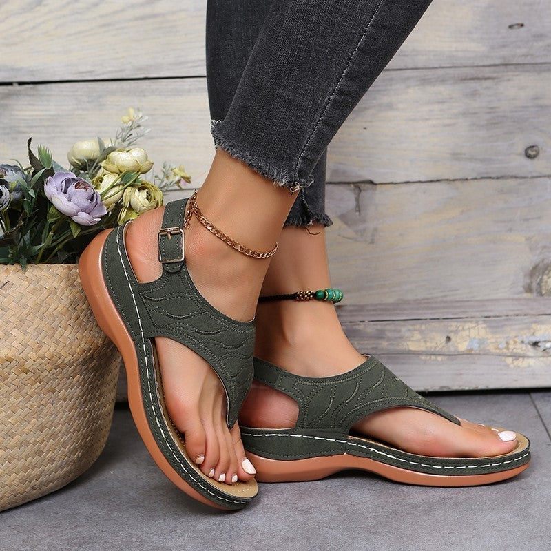 Image of Plus Size Round Toe Roman Retro Style Thong Sandals
