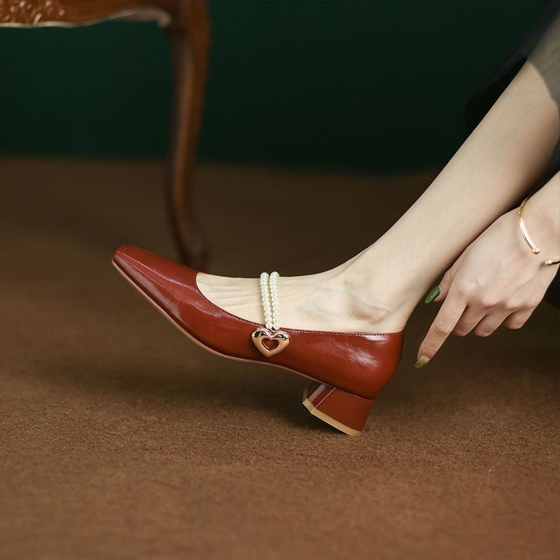 Image of Retro Thick High-Heeled Shoes