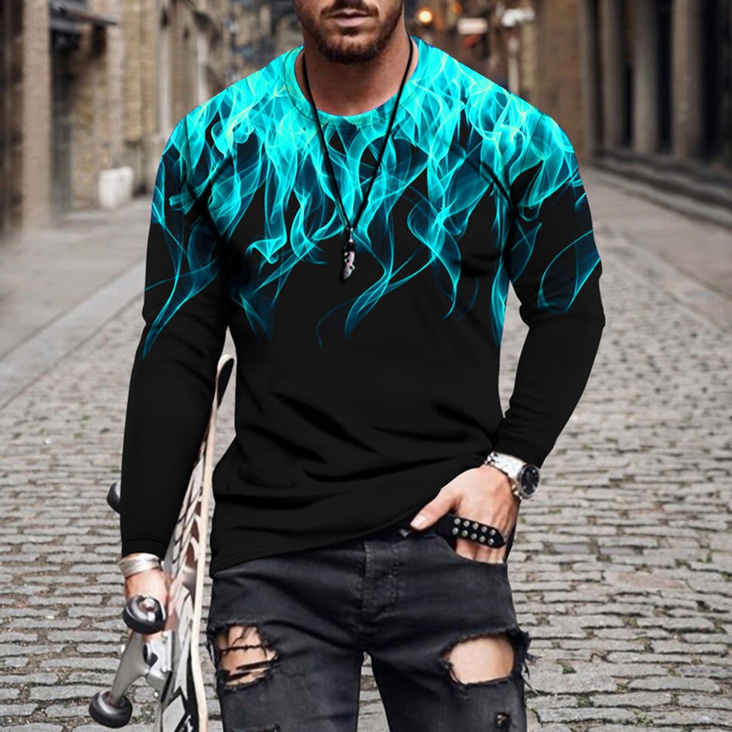 Image of Men Colorful Flame 3D Sweatshirt