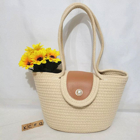 Image of Cotton Vacation Woven Large Capacity Shoulder Bag