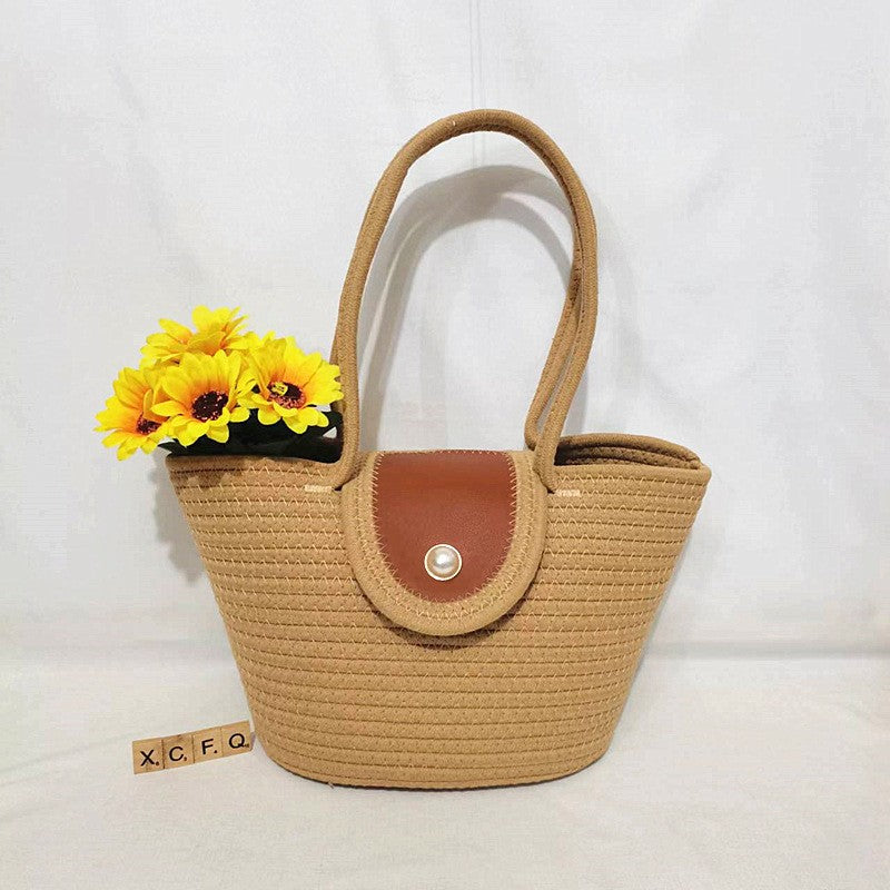 Image of Cotton Vacation Woven Large Capacity Shoulder Bag