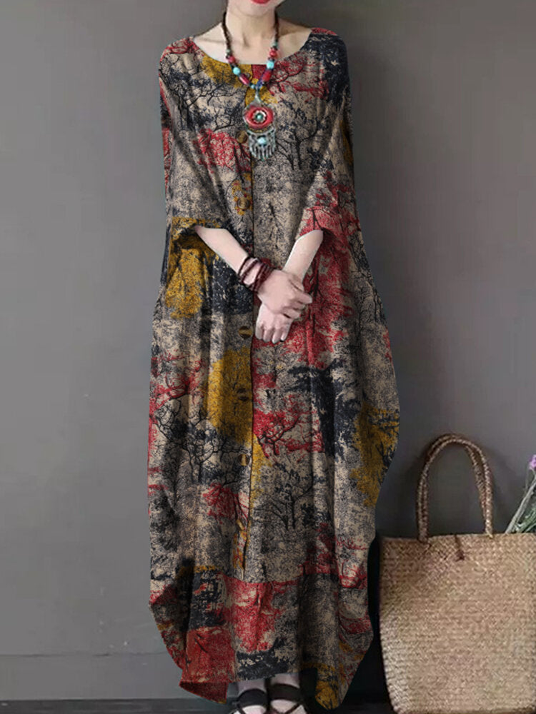 Image of Printed Pockets Cotton Dress
