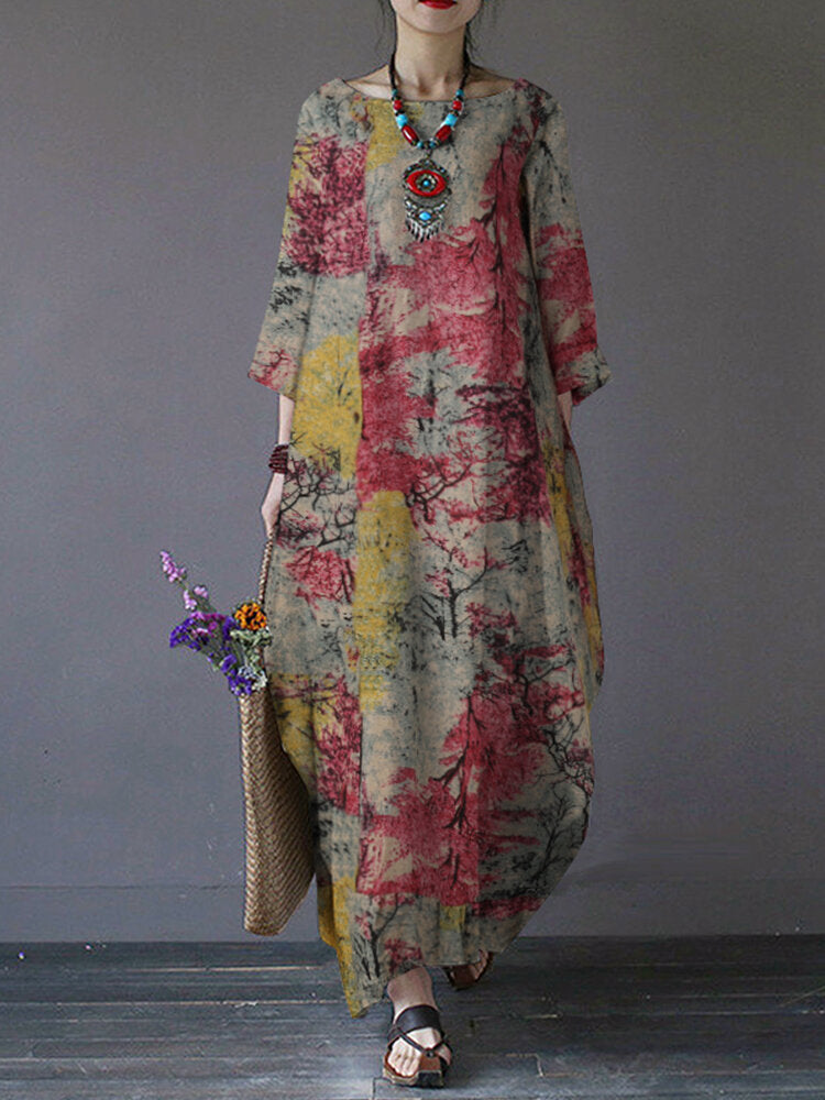 Image of Printed Pockets Cotton Dress