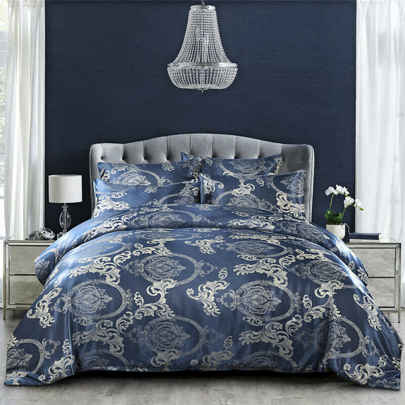 Image of Luxury Silk Like Comforter Sets Queen Satin Jacquard Paisley Brushed Heart Quilted Bedding Sets with Pillowcases
