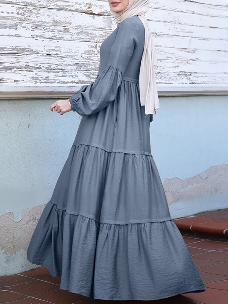Image of Muslim Solid Color Pleated Dress