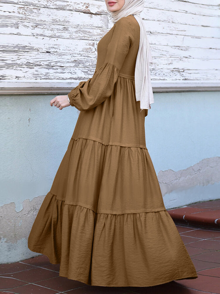 Image of Muslim Solid Color Pleated Dress