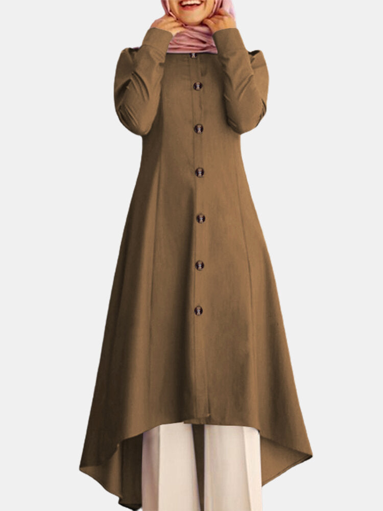 Image of Solid Color Curved Casual Muslim Dress