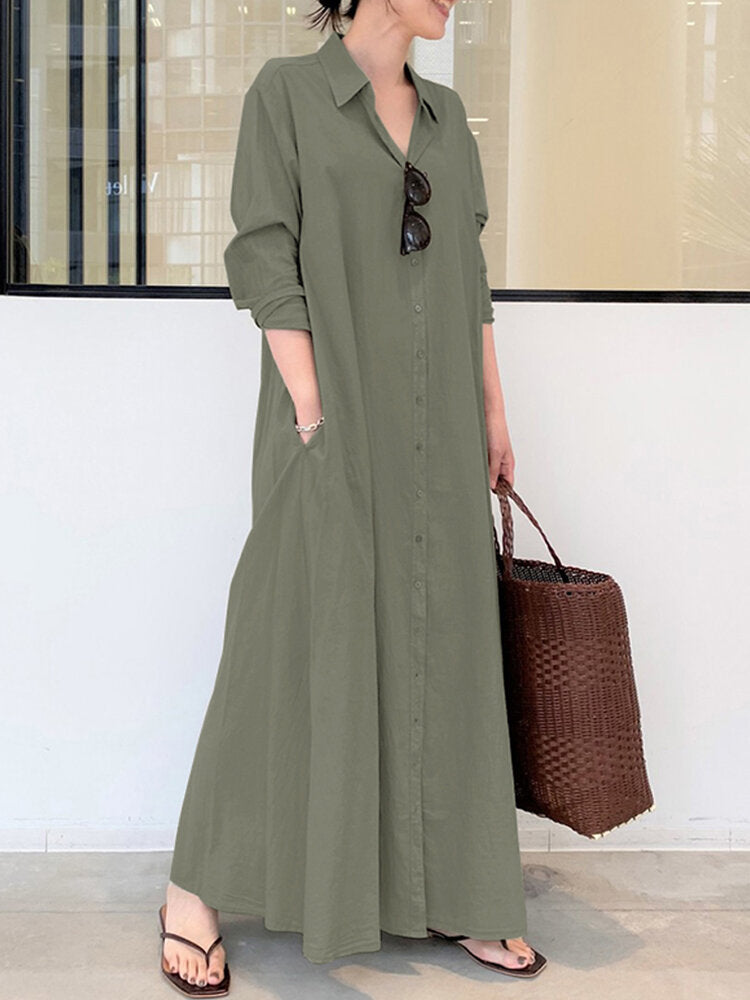 Image of Solid Color Pocket Casual Dress