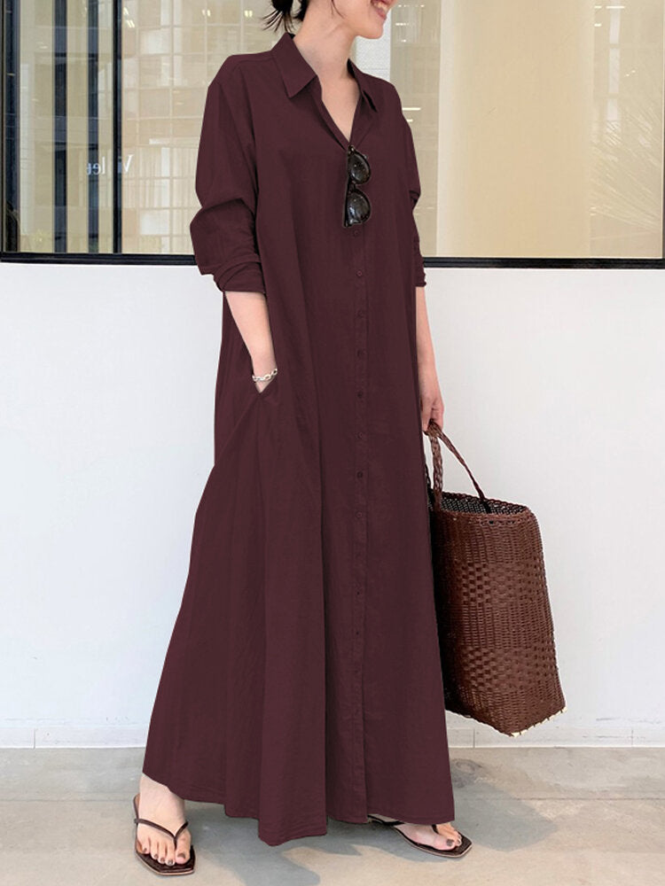 Image of Solid Color Pocket Casual Dress