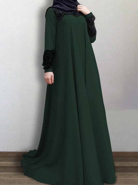 Image of Solid Color Lace Muslim Dress