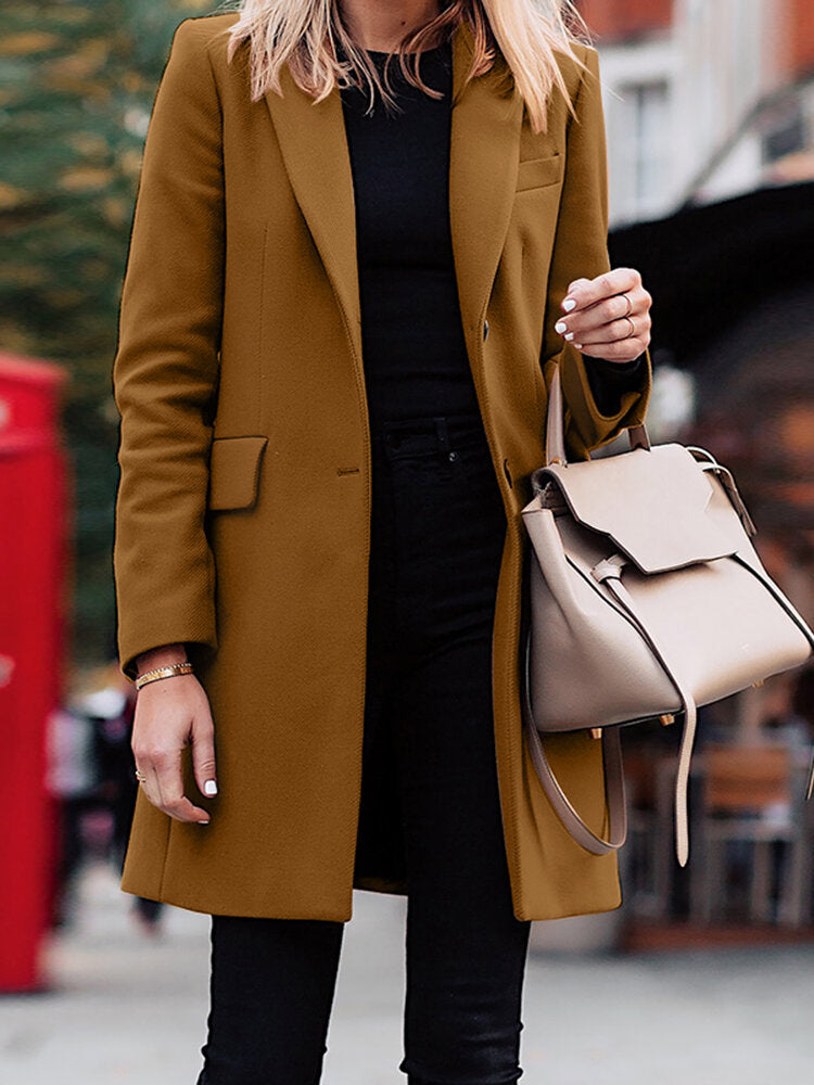 Image of Solid Long Sleeve Buttton Midi Coat
