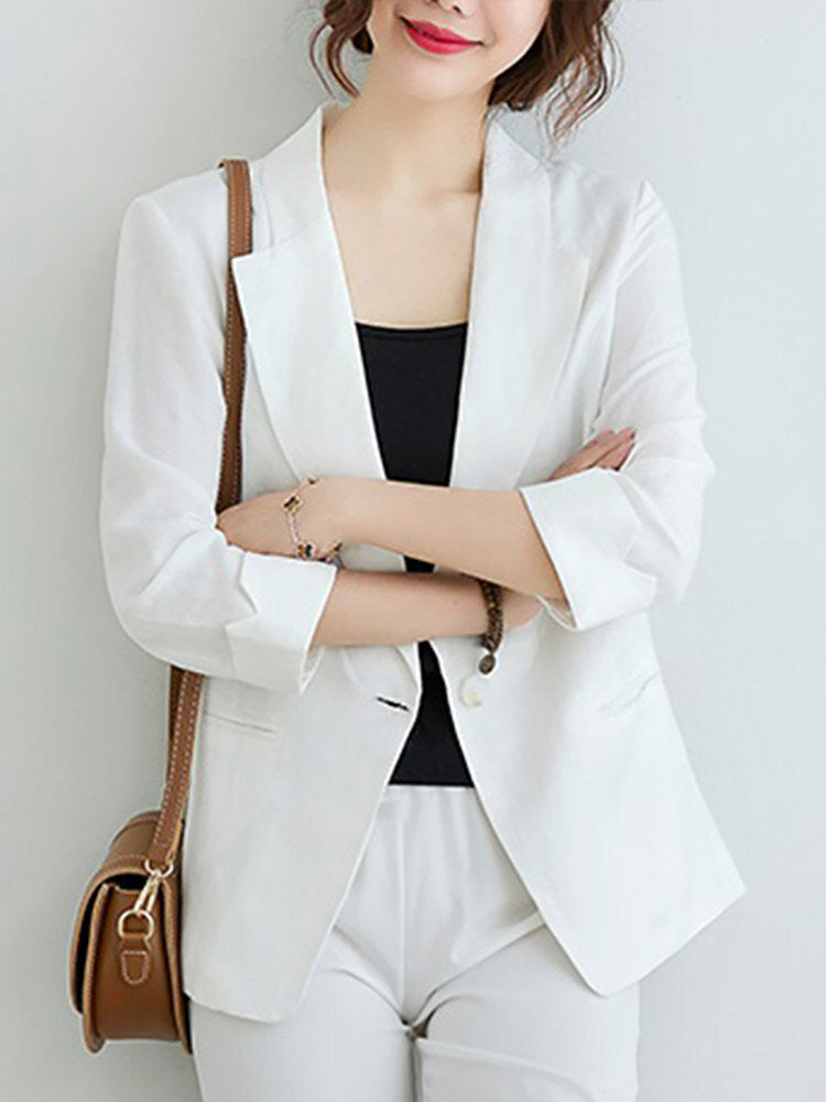 Image of Solid Pocket Button Front Blazer