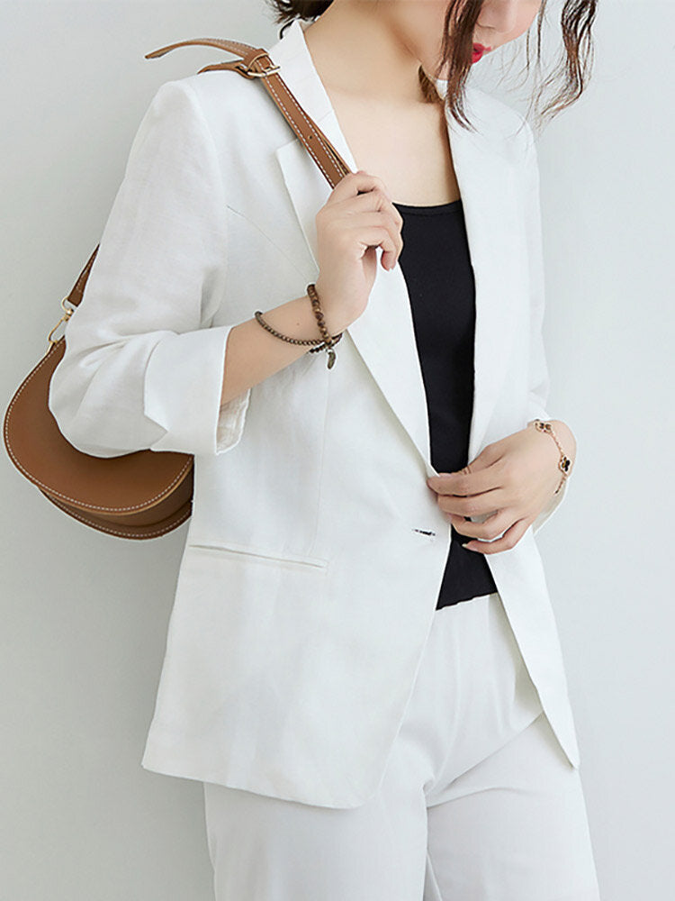 Image of Solid Pocket Button Front Blazer
