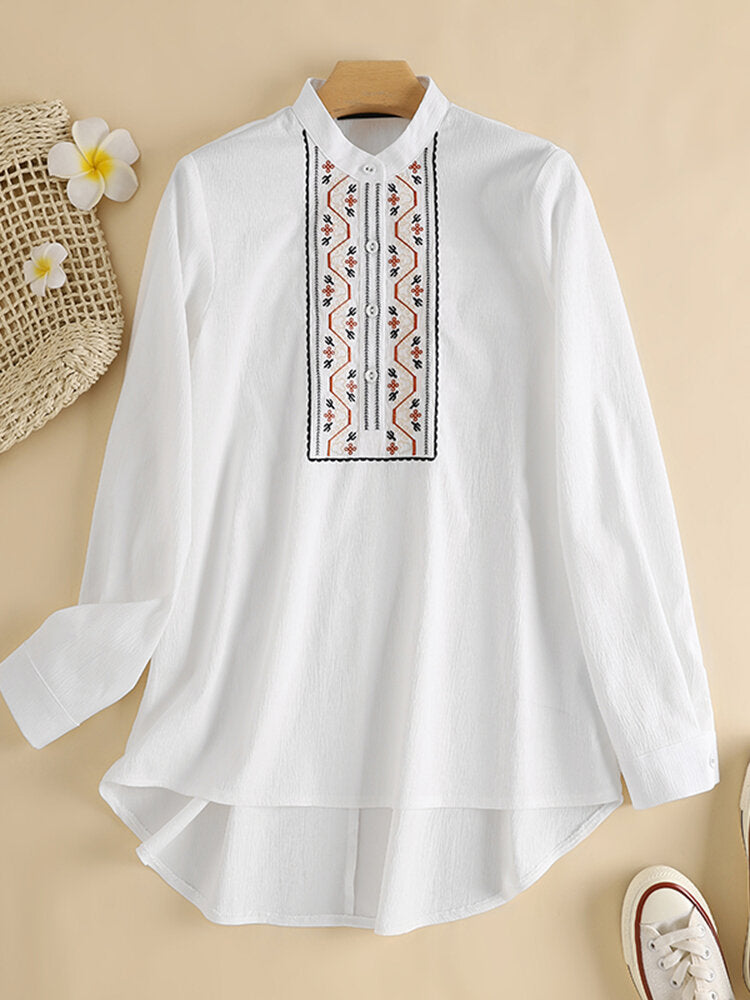Image of Tribal Embroidery Stand Collar Blouse