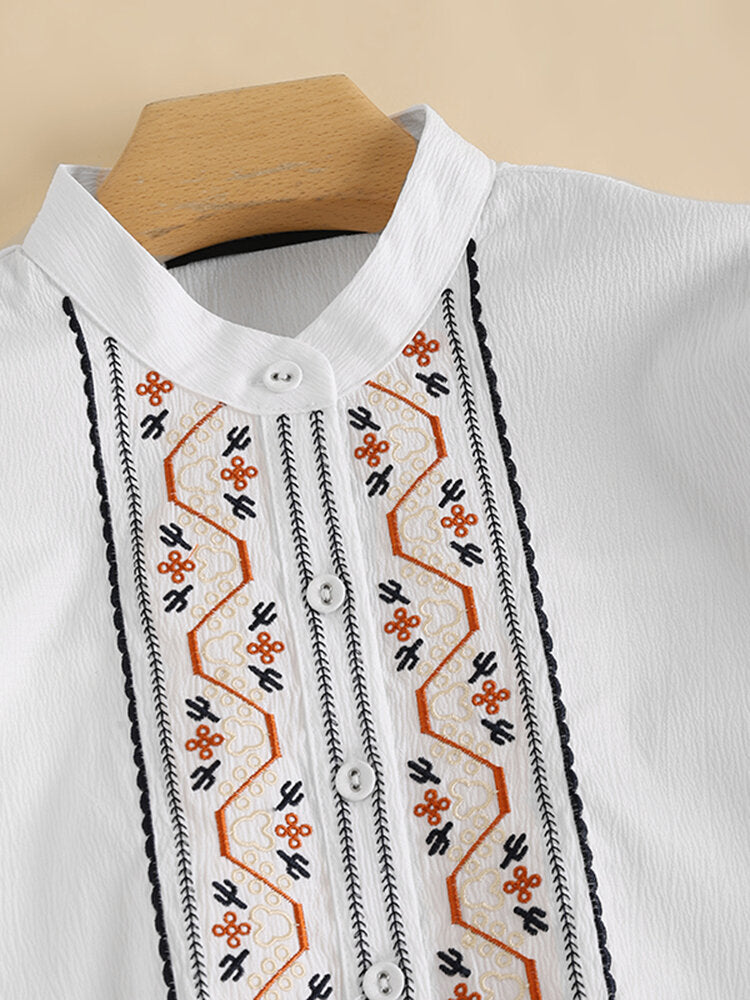 Image of Tribal Embroidery Stand Collar Blouse