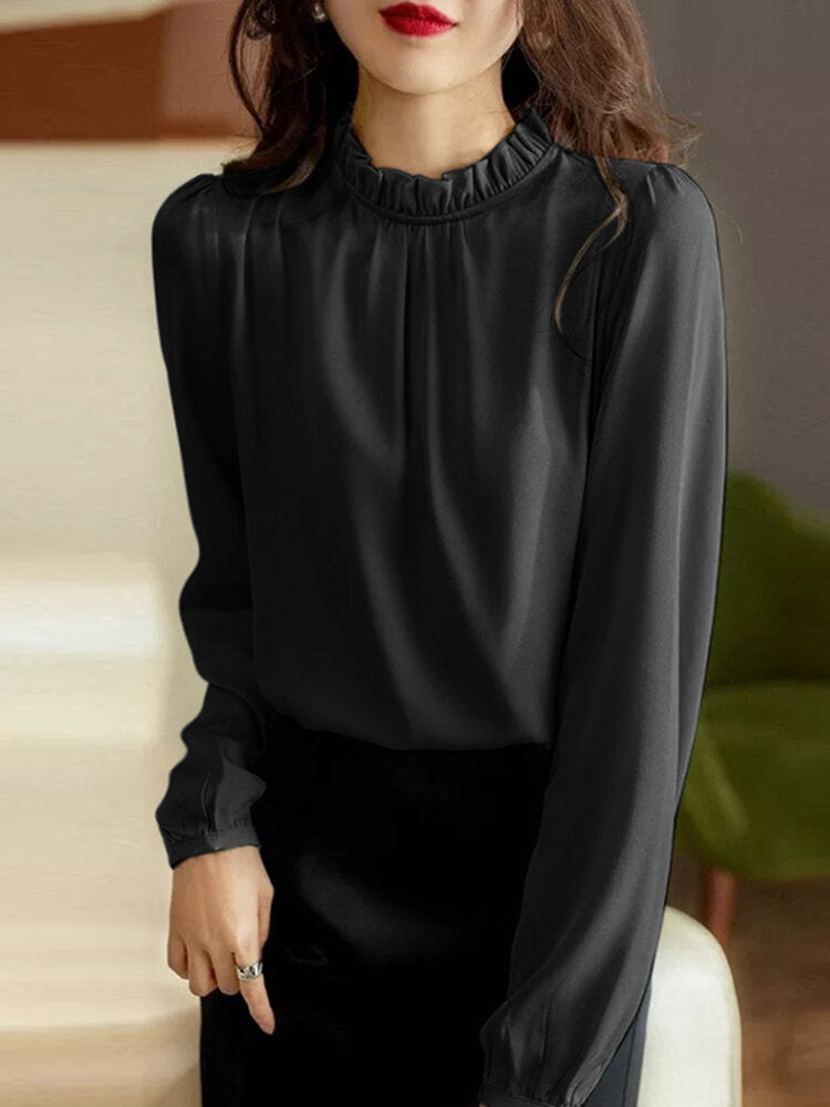 Image of Solid Long Sleeve Blouse