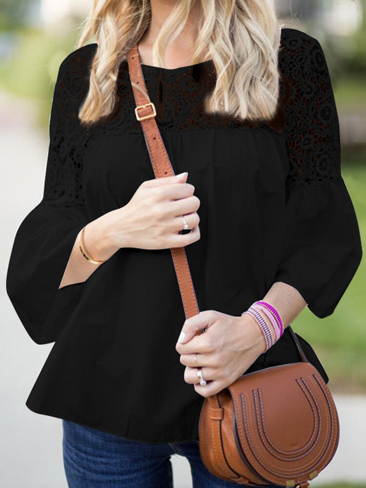 Image of Lace Stitch Bell Sleeve Blouse