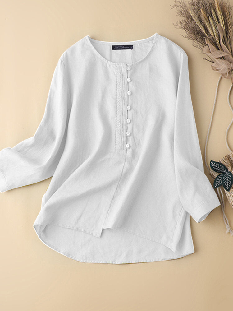 Image of Solid Embroidered Long Sleeve Blouse