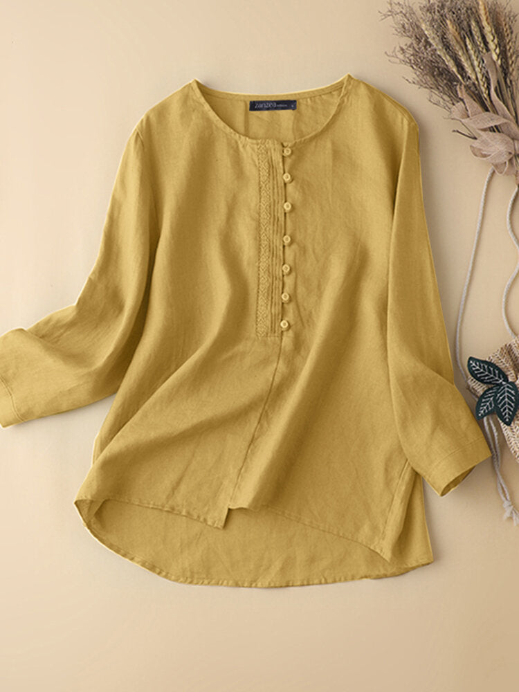 Image of Solid Embroidered Long Sleeve Blouse