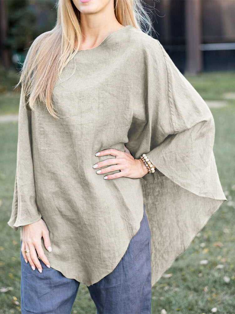 Image of Solid Asymmetrical Long Sleeve Blouse