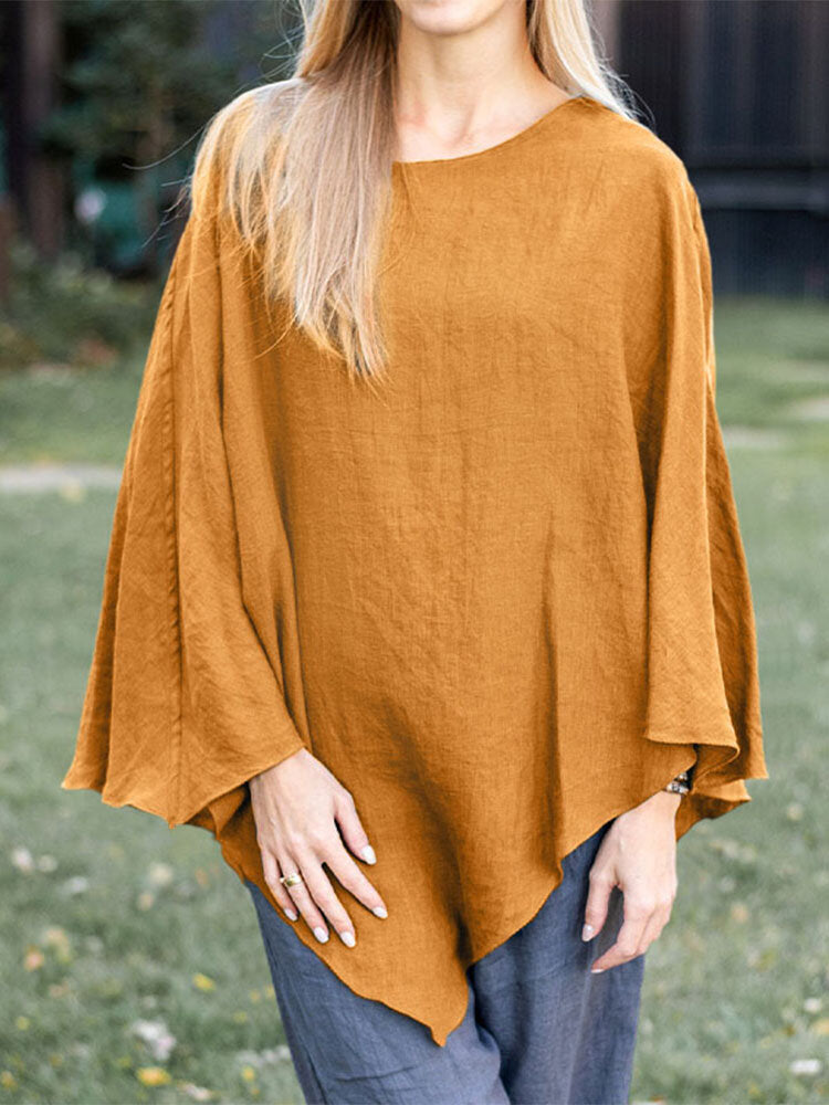 Image of Solid Asymmetrical Long Sleeve Blouse