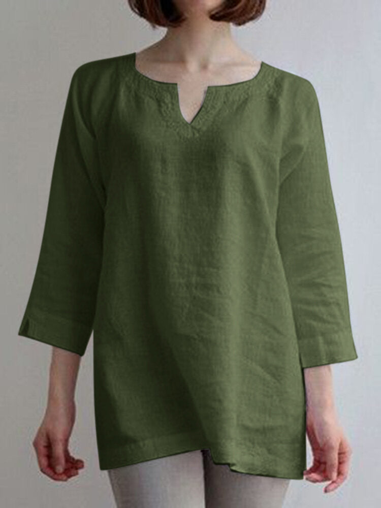 Image of Solid Casual Notch Neck Blouse