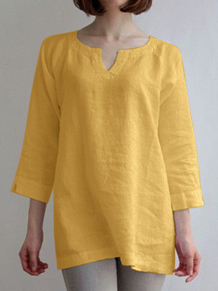 Image of Solid Casual Notch Neck Blouse