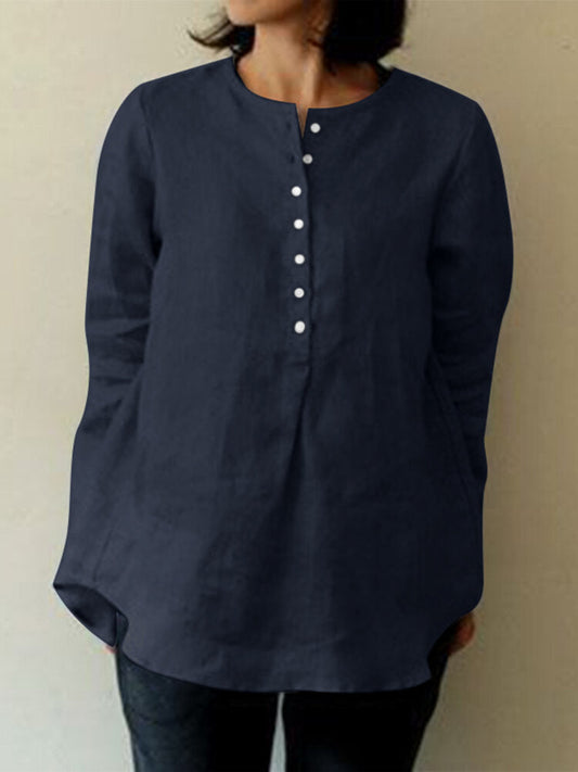 Image of Solid Long Sleeve Button Blouse