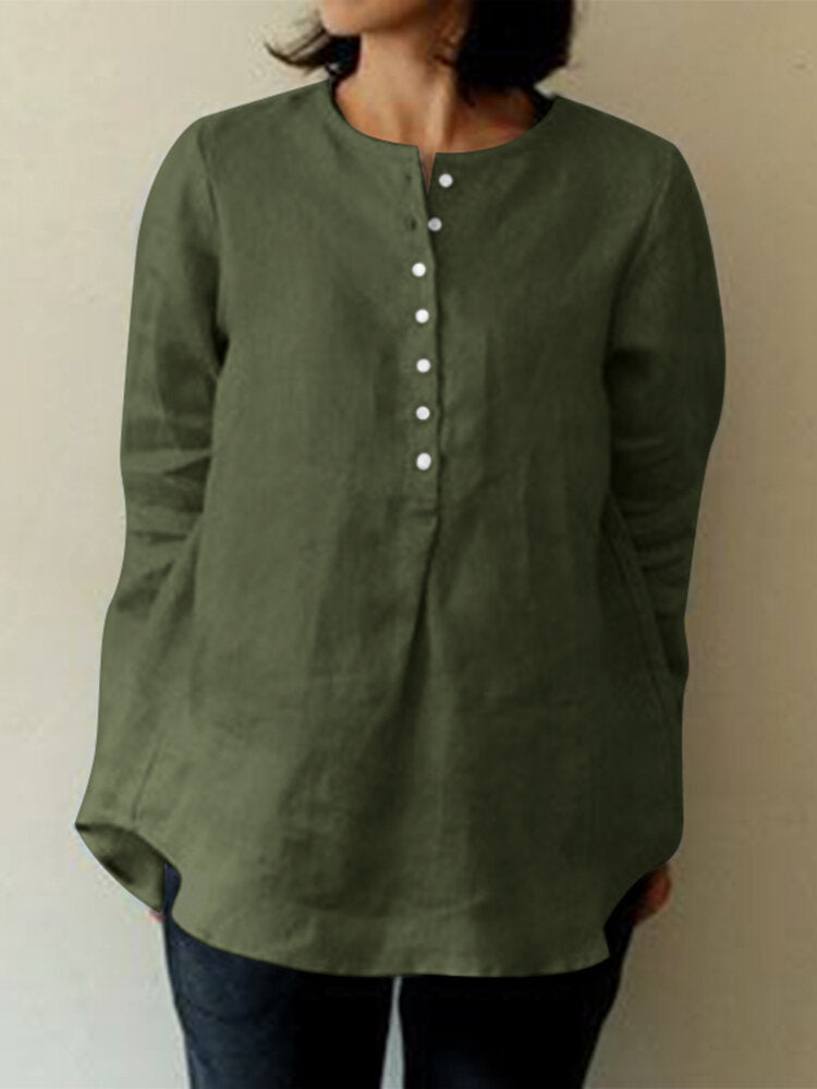 Image of Solid Long Sleeve Button Blouse