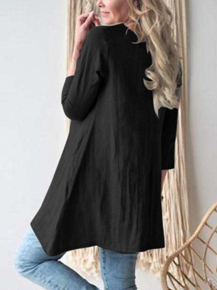Image of Solid 3/4 Sleeve Pocket Blouse